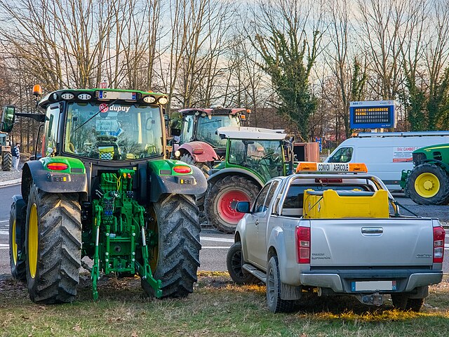 Tracteurs lors d'une manifestation d'agriculteurs.