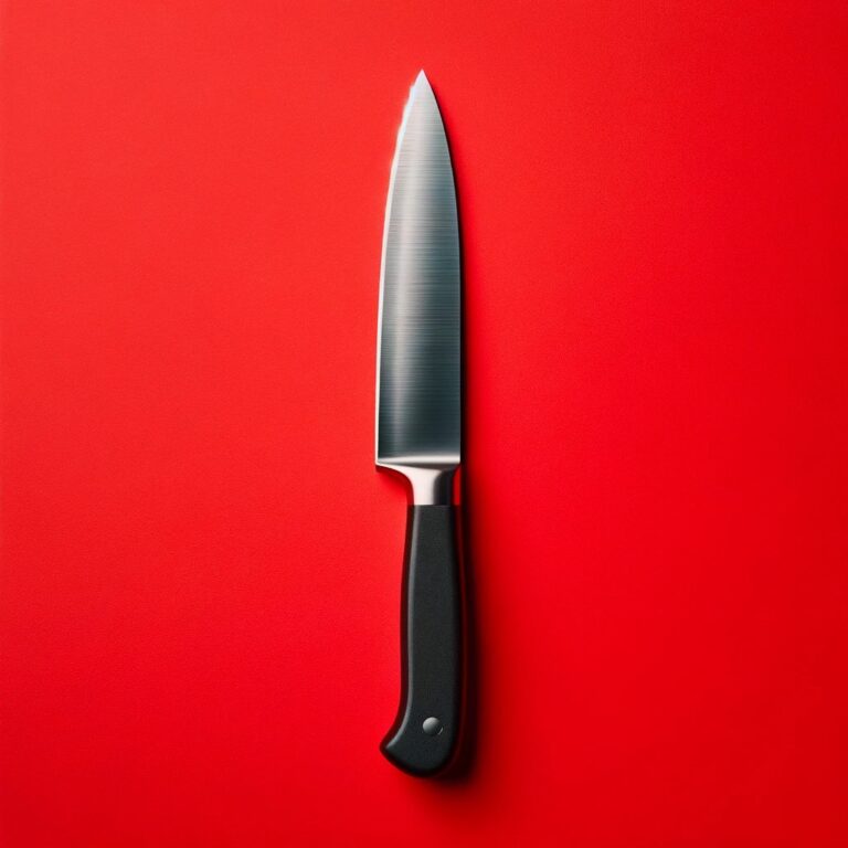 Couteau sur fond rouge.