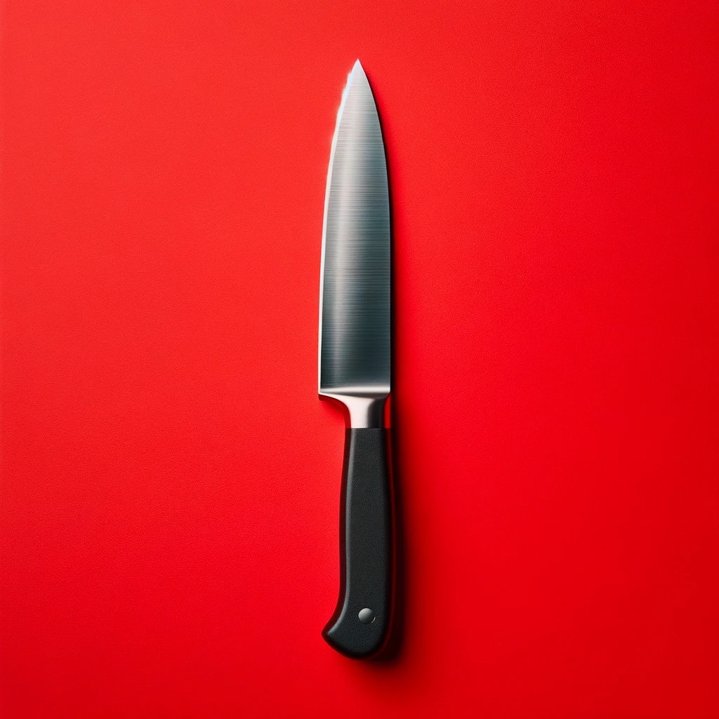 Couteau sur fond rouge.